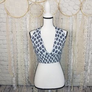 Zaful Womens Navy and White Smocked Crop Top